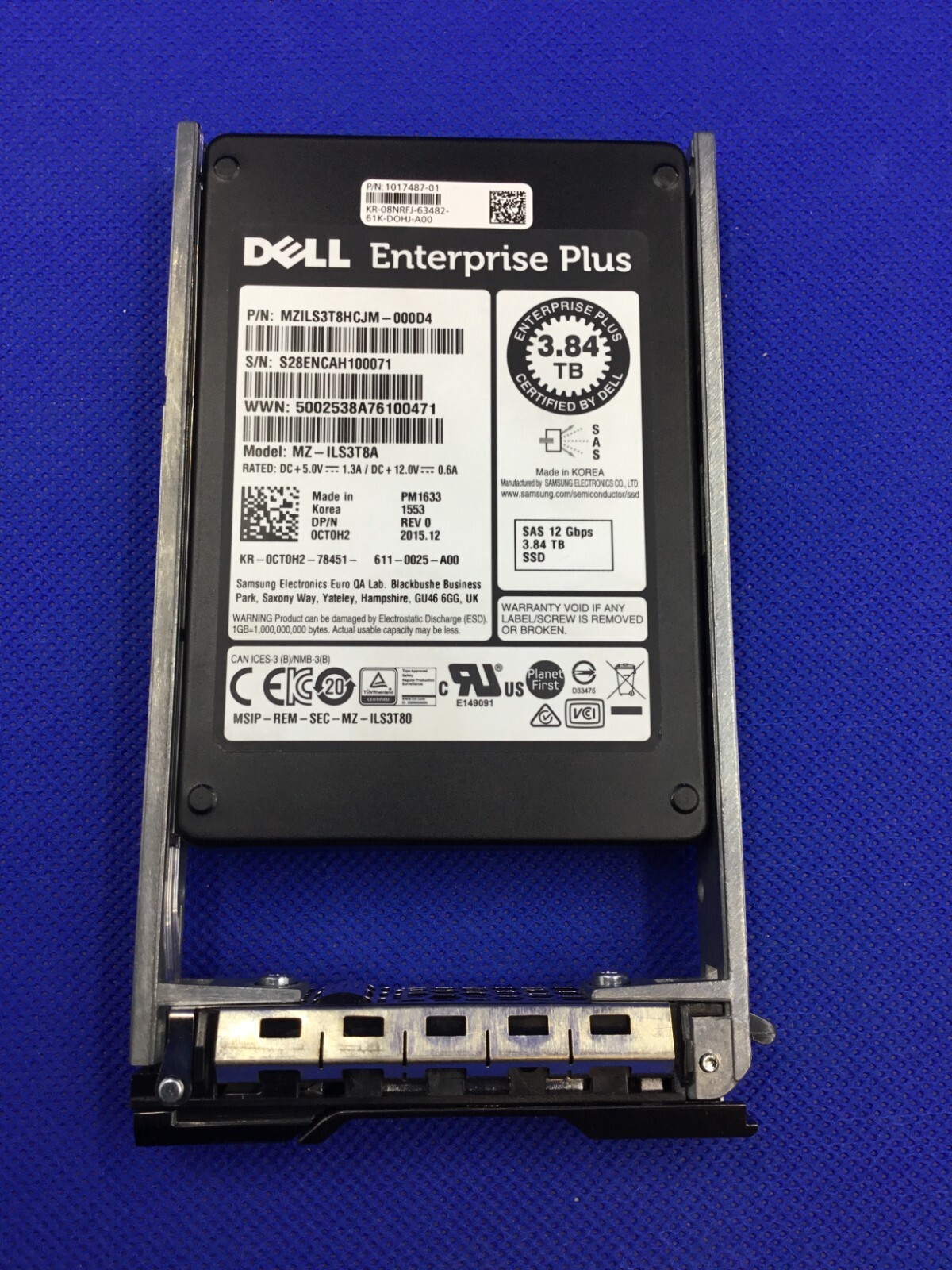 CT0H2 Dell Compellent 3.84TB PM1633 SAS 12Gbps 2.5''SSD MZ-ILS3T8A MZILS3T8HCJM