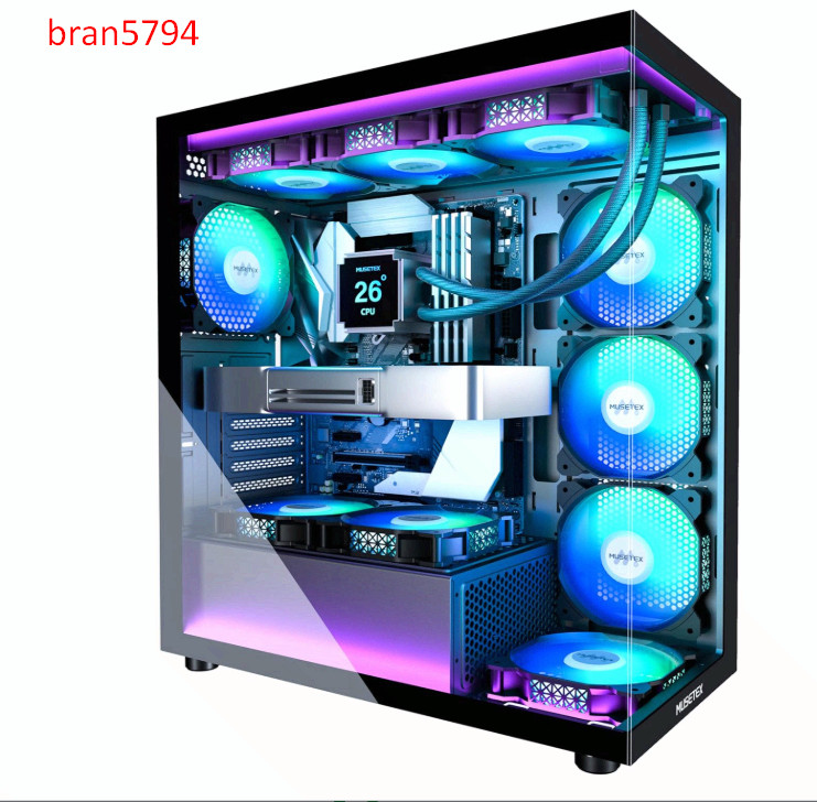 ATX PC Case 7 PWM ARGB Fans Pre-Installed, Type-C Mid Tower Computer Case