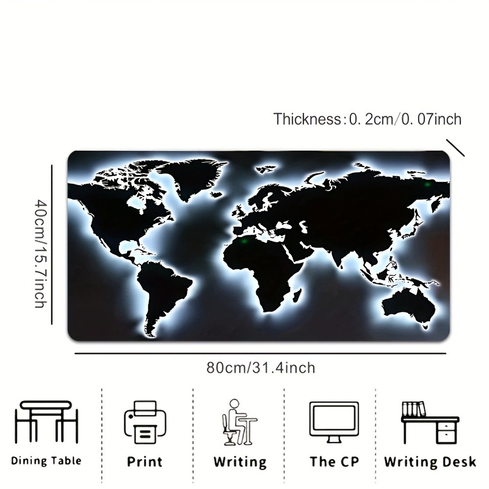 Large Black And White World Map Mouse Pad with Glowing Intercontinental Lines