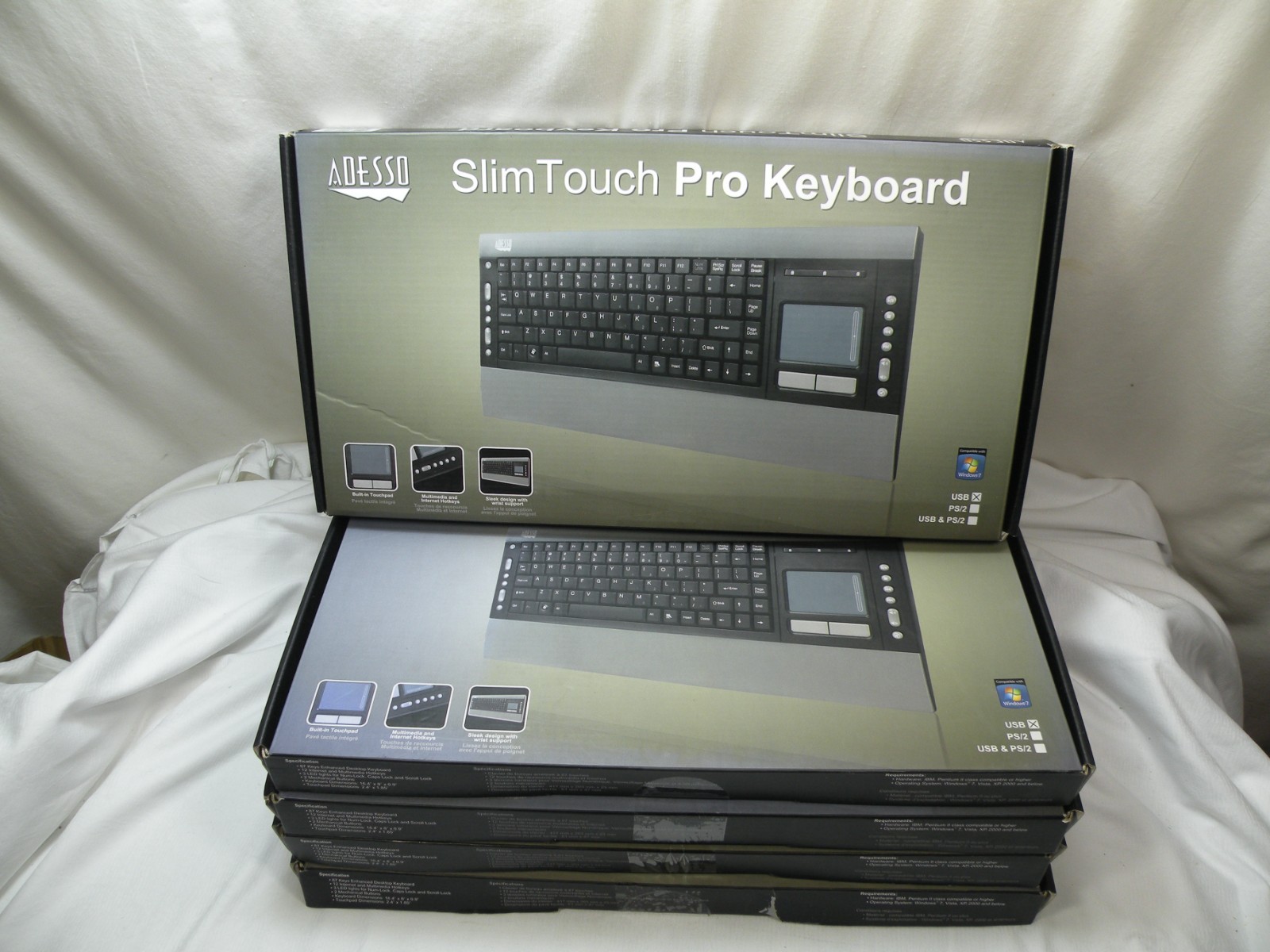 Adesso AKB-420UB SlimTouch Pro USB Keyboard with Touchpad, Lot of 5, New