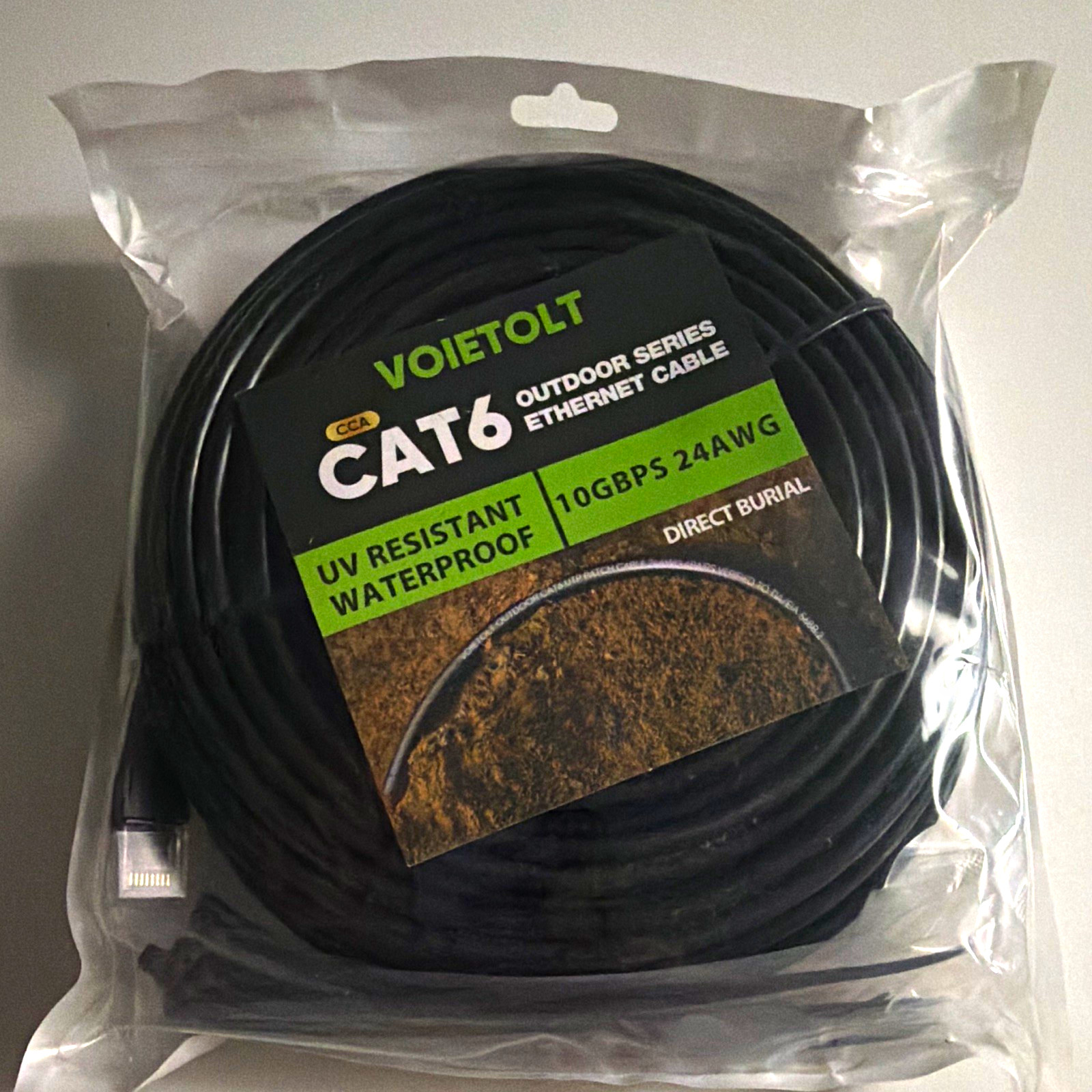VOIETOLT Cat6 RJ-45 Outdoor Direct Burial Cable UV/Waterproof Black