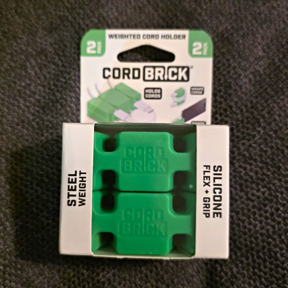 CordBrick Weighted Cord Holder Wraps Cords Silicone Green 2in 2 Pack