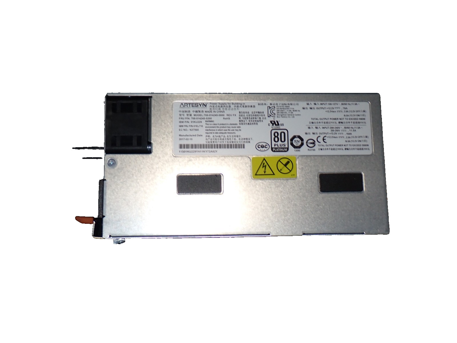 IBM 01EL710 2000W 200-240V AC Power Supply Unit Artiesyn 700-014245-0000