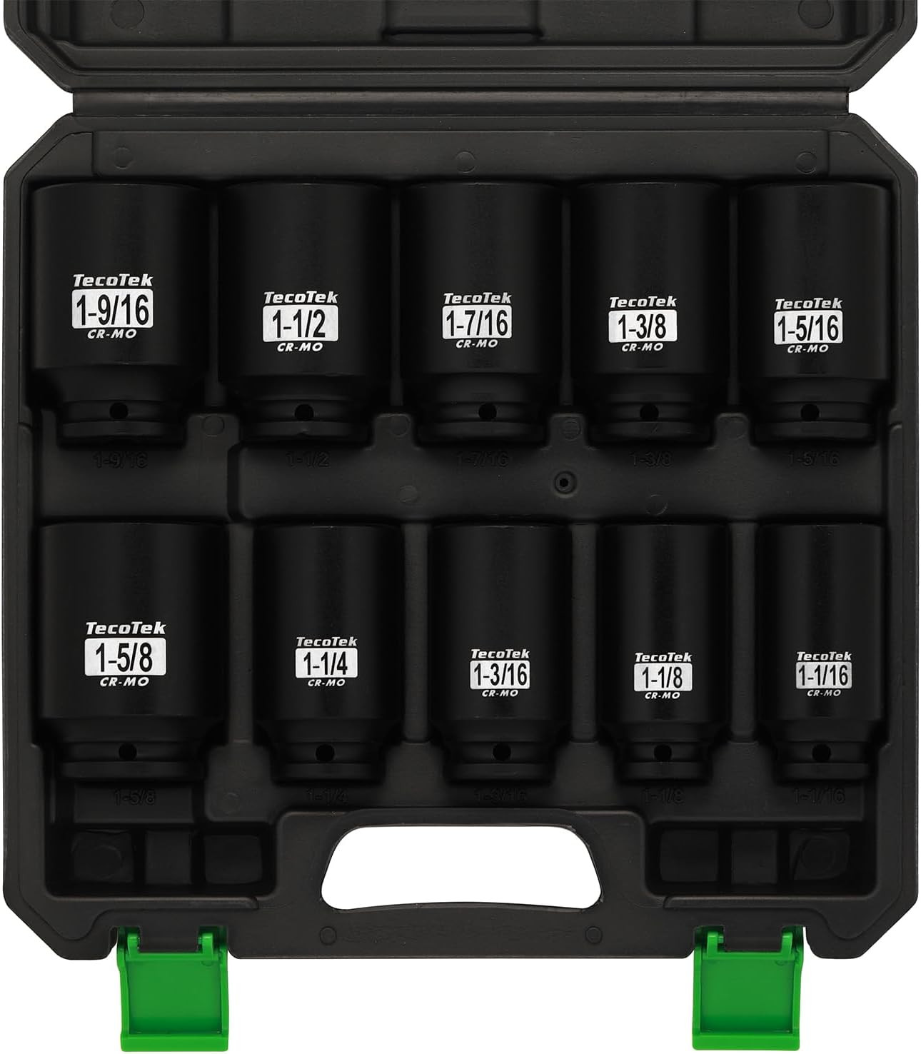 1/2" Drive Deep 6-Point Impact Socket Set, 10-Piece Deep SAE Spindle Axle Nut Im