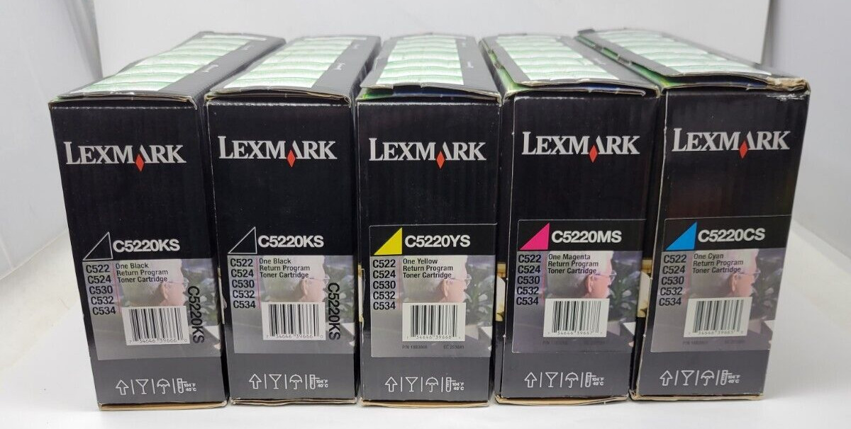 Lexmark C522, C524, C530, C532, C534  5-COLOR TONER SET (2) K,C,M,Y