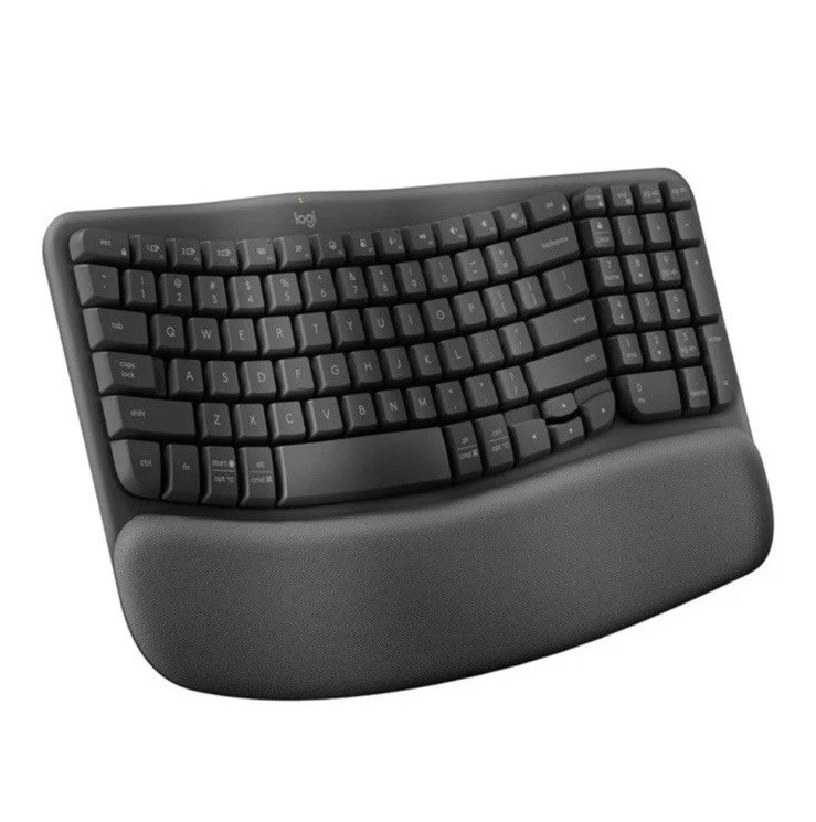 Logitech Wave Keys Wireless Ergonomic Keyboard Wz Cushioned Palm Rest, Graphite