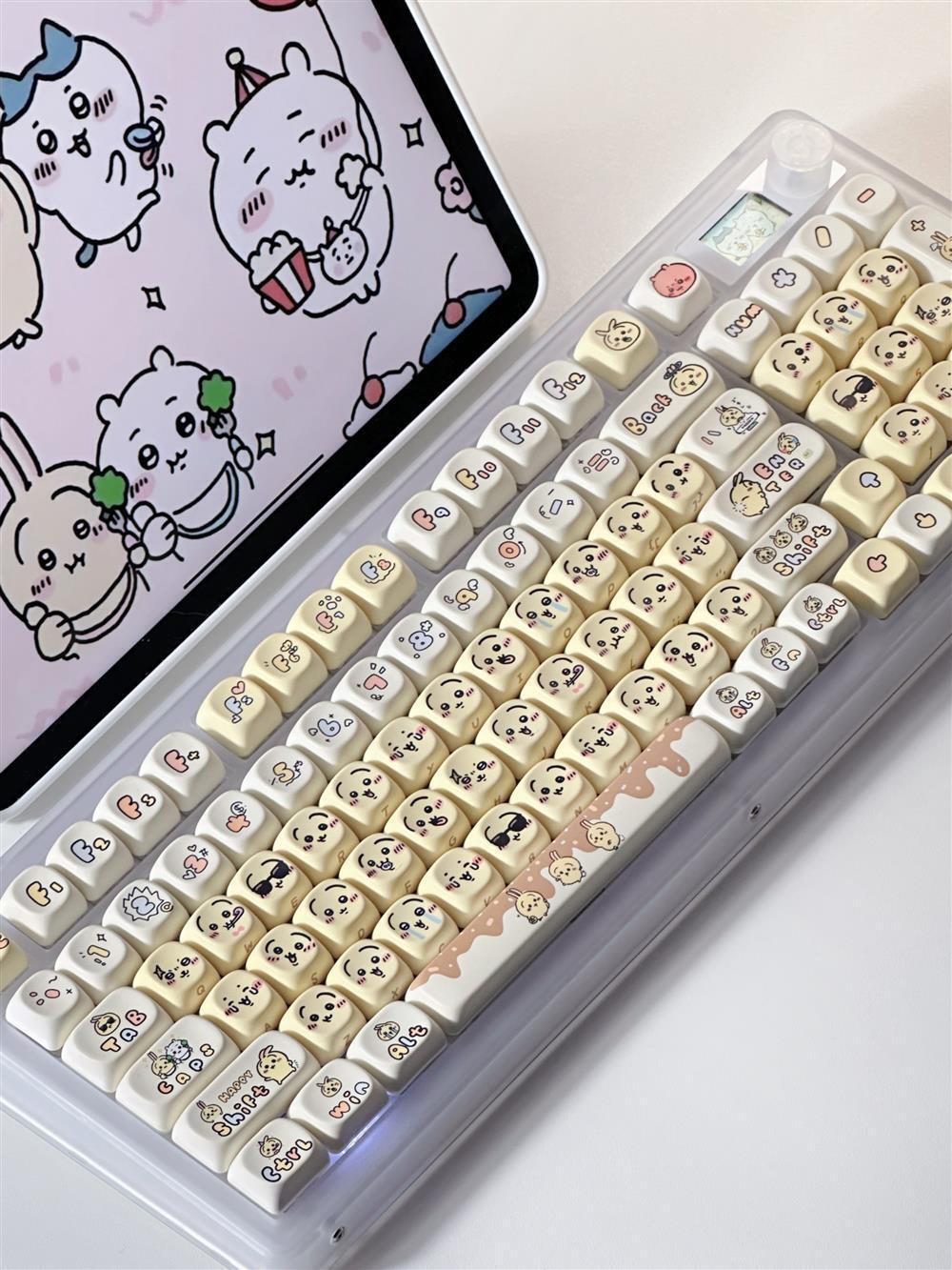 Anime Usagi Cute MOA PBT Yellow Keycaps For Mechanical Keyboard Key Caps 131 PCS