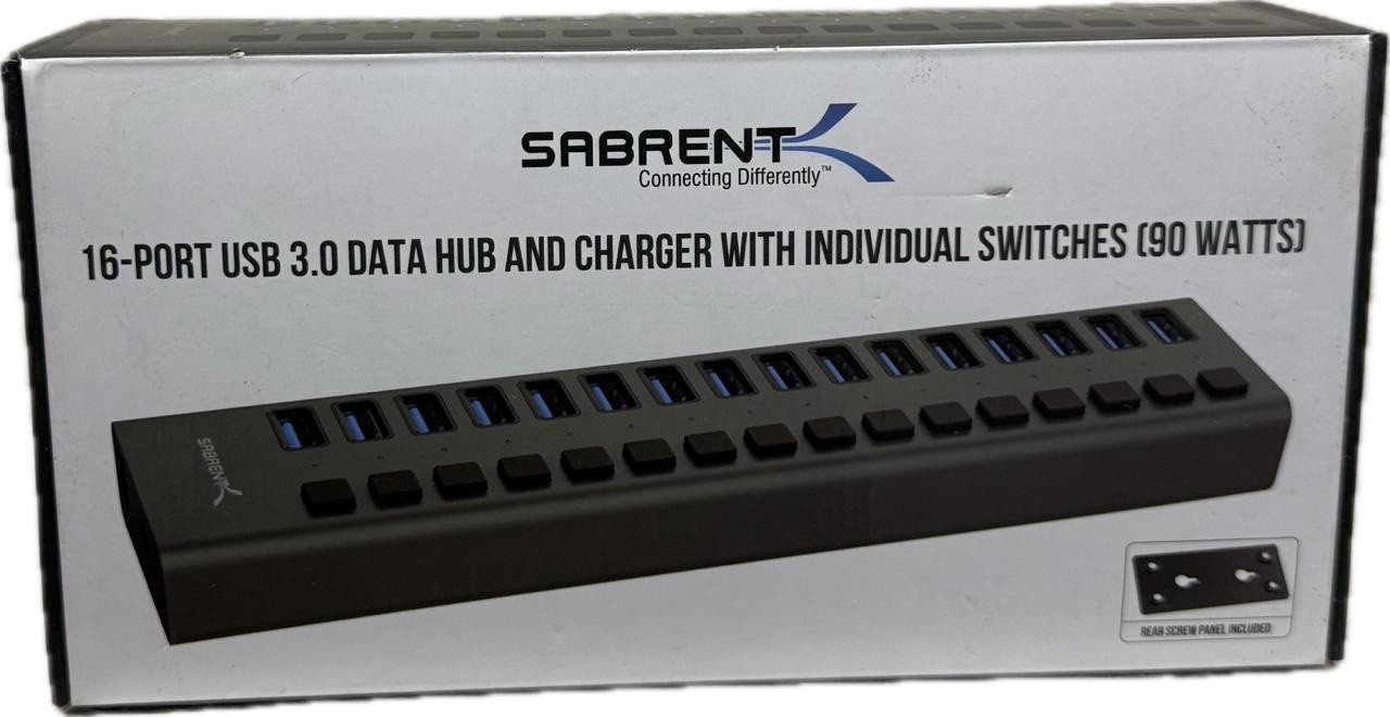 Sabrent 16-Port USB 3.0 Data HUB and Charger with Individual Switches (90 Watts)