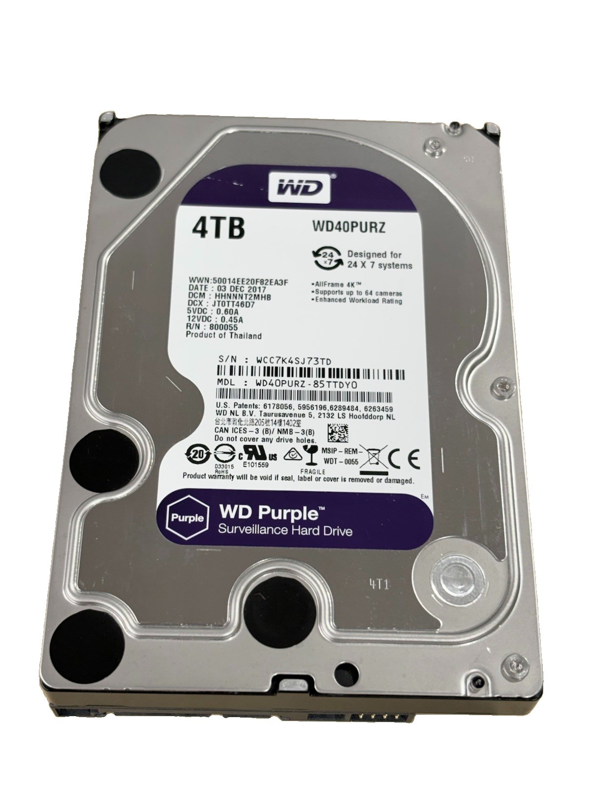 WD Western Digital WD40PURZ 4TB Purple SATA 6Gb/s 3.5" Hard Drive