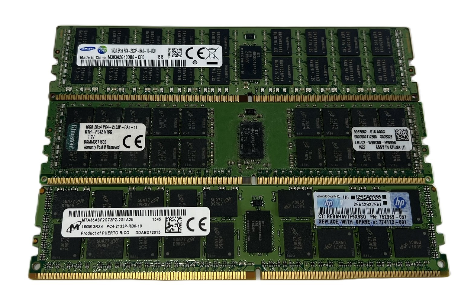 Lot of 7 Mixed Brand/Model 16GB DDR4 2133P Server RAM (AMX)