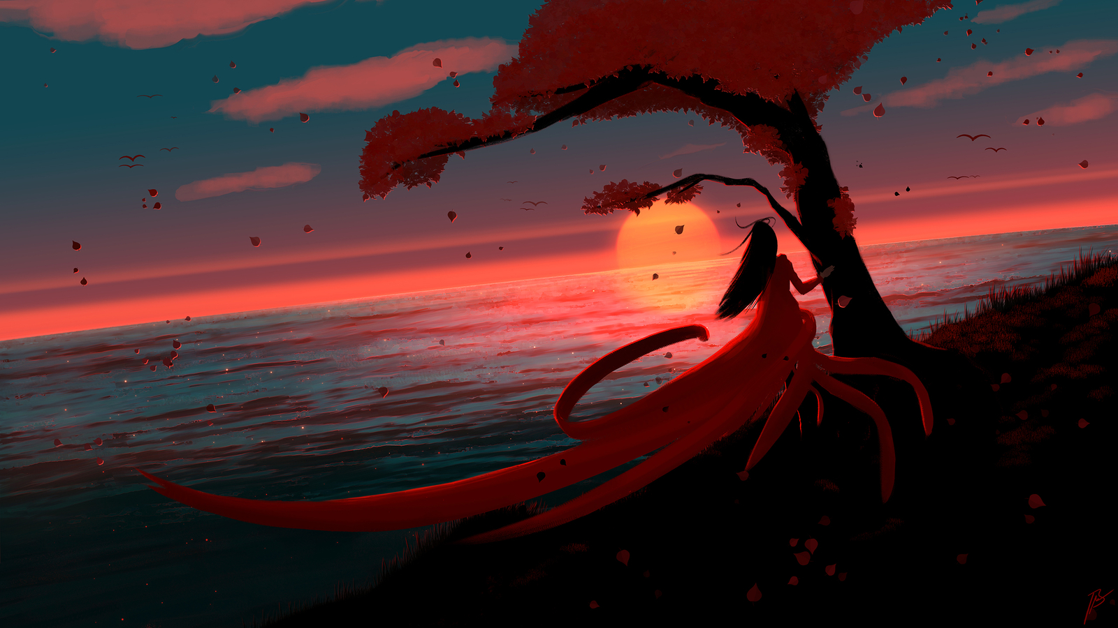 Landscape sunset joeyjazz trees sea Custom Gaming Mat Desk