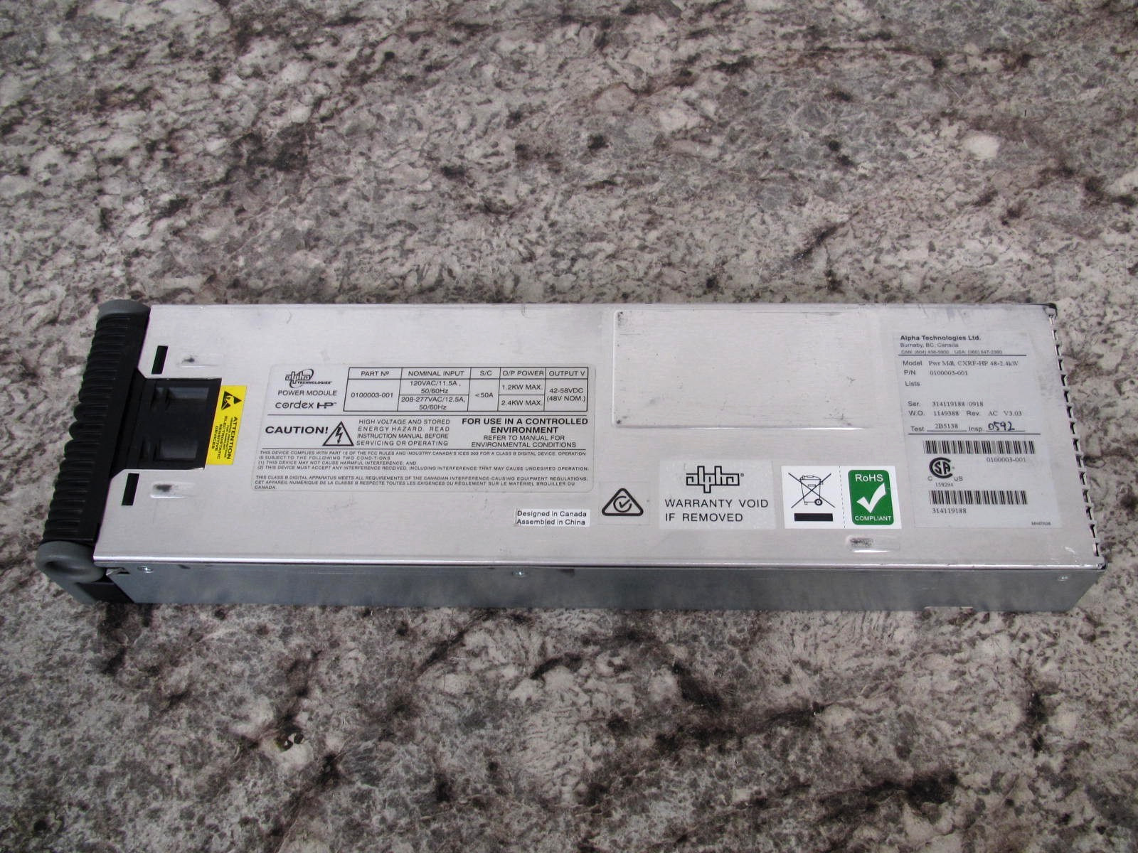 Cordex HP / Alpha CXRF HP 48-2.4kW / 0100003-001 Rectifier Power Module Used