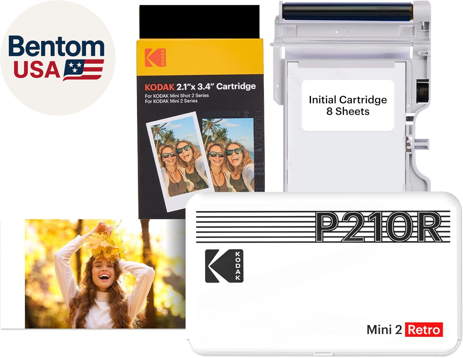 Mini 2 Retro 4PASS Portable Photo Printer, 2.1X3.4 Inches, 38 Sheets Bundle, Whi