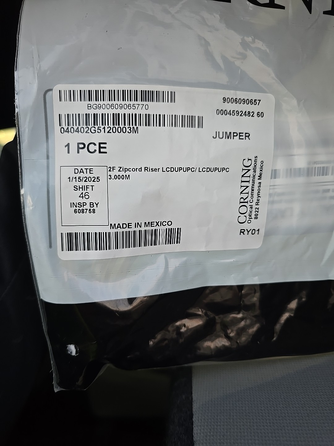 Corning 040402G5120003M 3 Meter Fiber Optic Jumper LC Duplex Zipcord Cable (OS2)