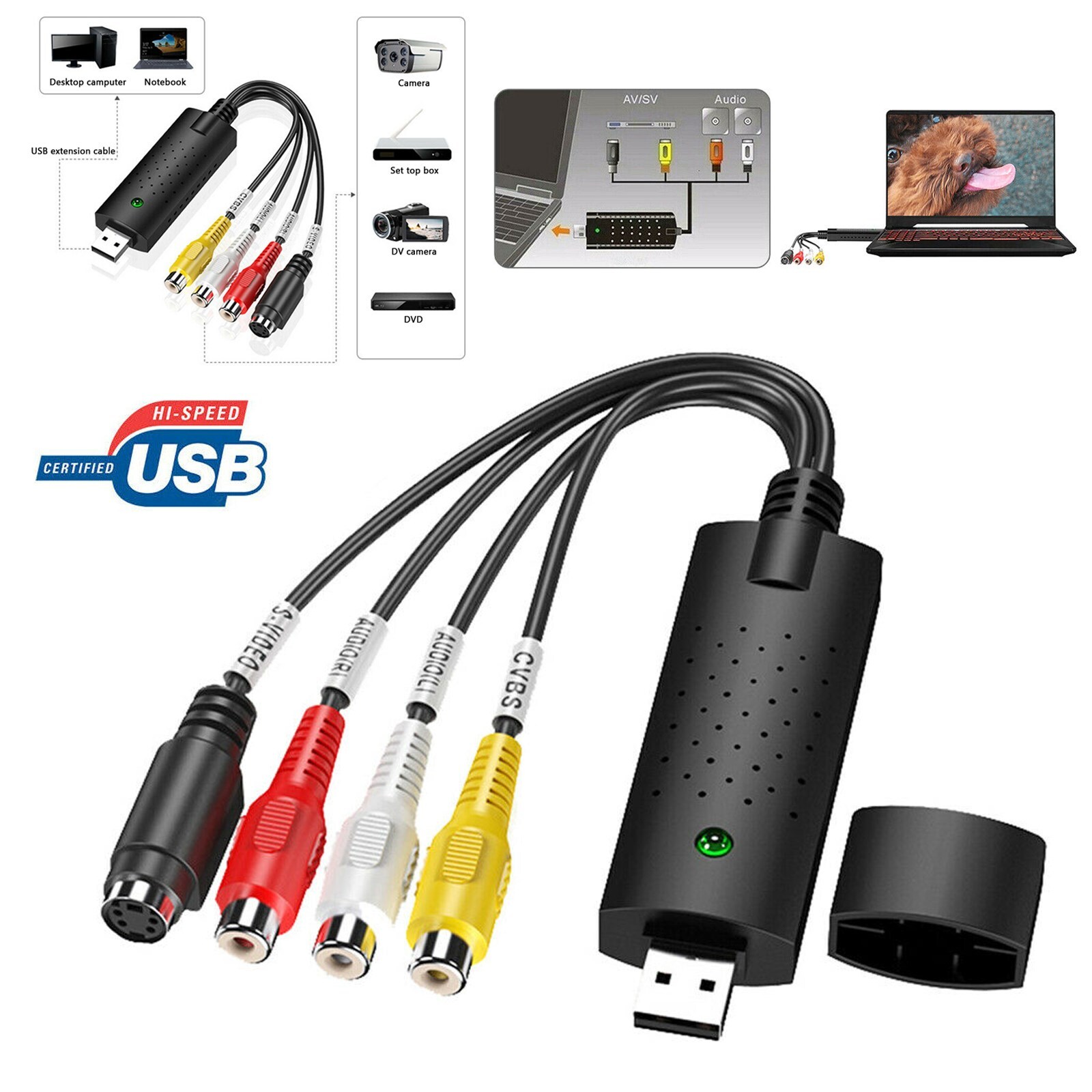 USB 2.0 Video Capture Card VCR VHS to Digital DVD Converter for Windows 10 L3