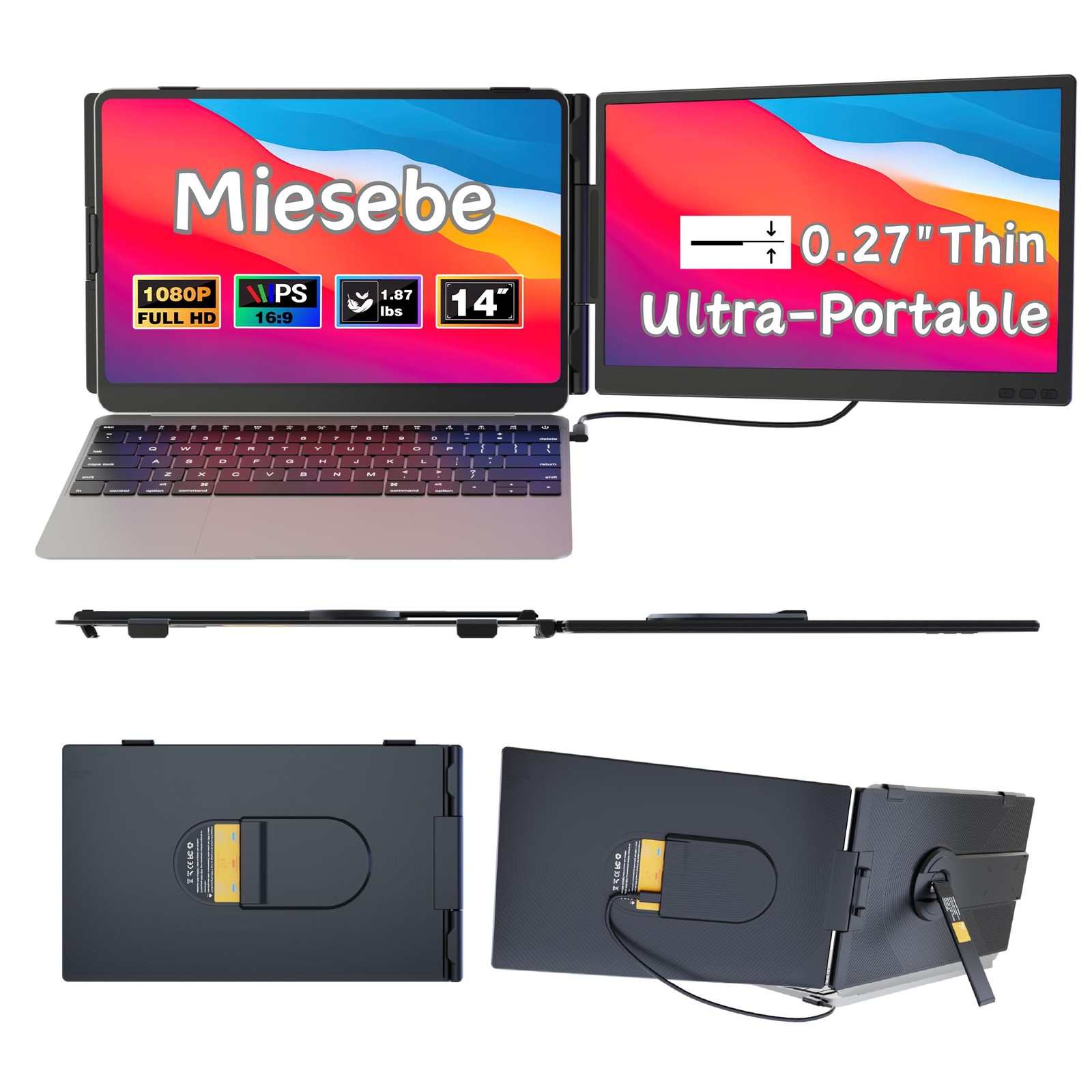 Miesebe Laptop Screen Extender 14", Ultra Thin 0.27" FHD 1080P Portable Monit...