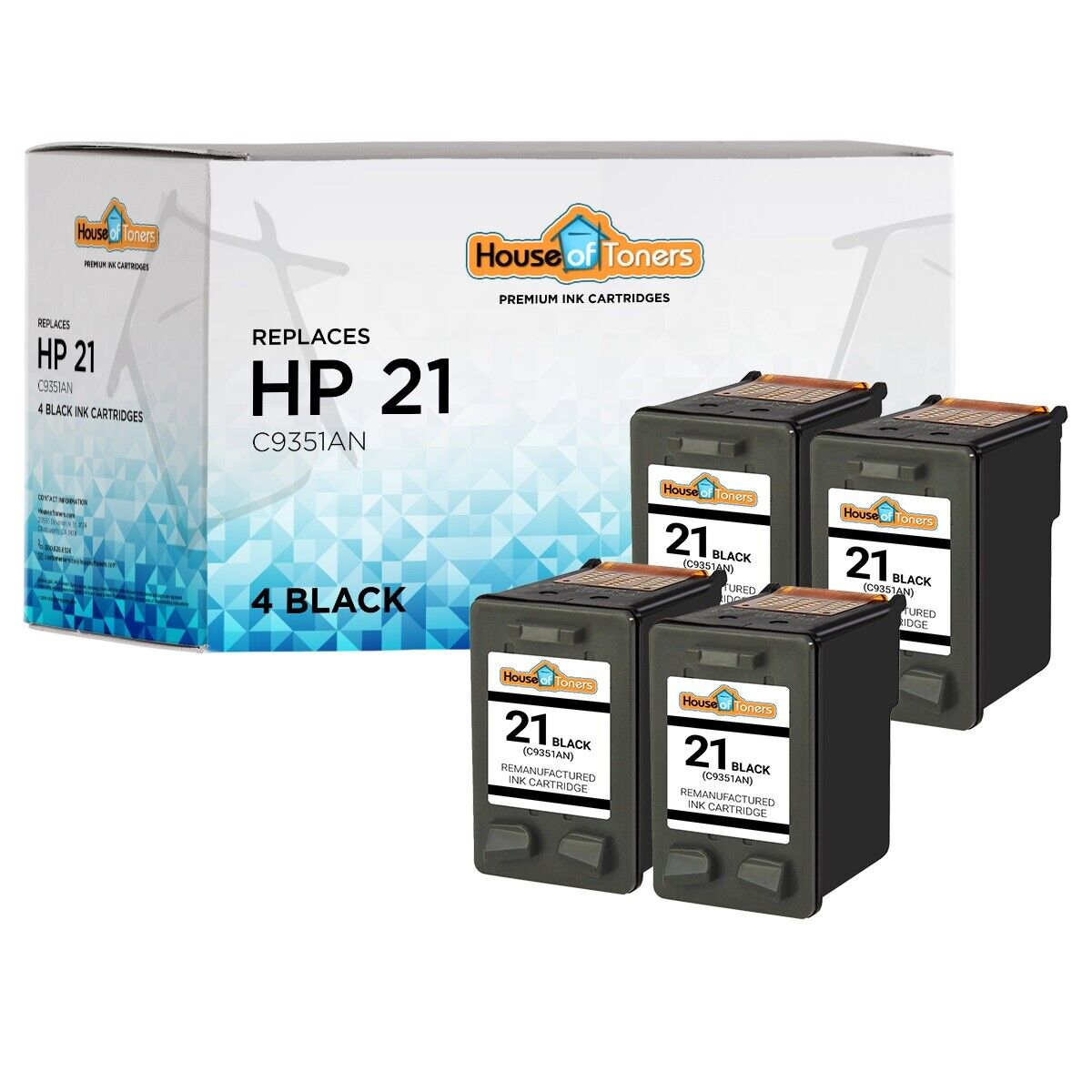 4 PACK for HP 21 Black Ink Cartridges for Deskjet Officejet FAX PSC Series