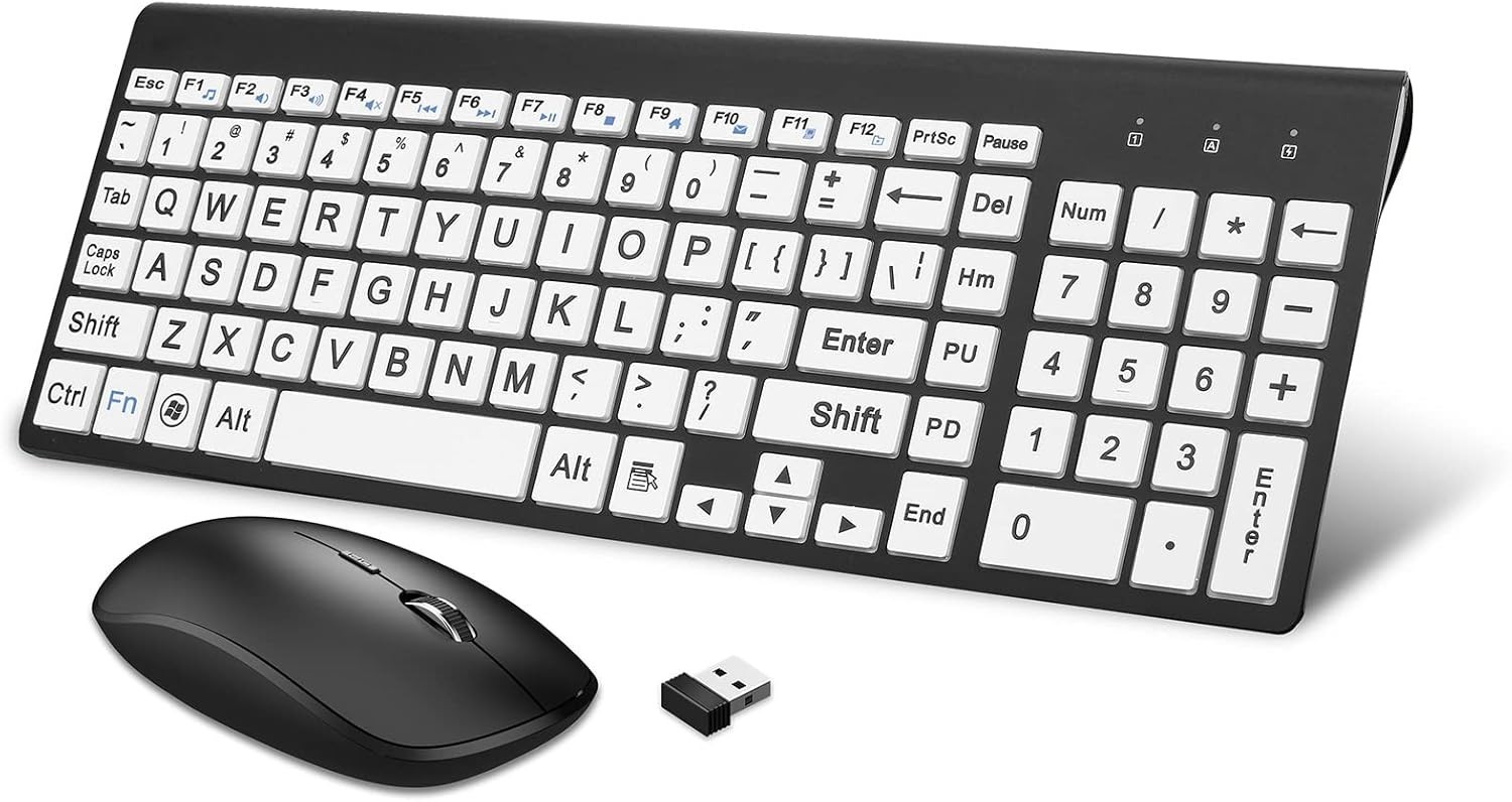 HXMJ-Wireless Large Print Keyboard and Mouse Set with USB Receiver| Quiet Sci...