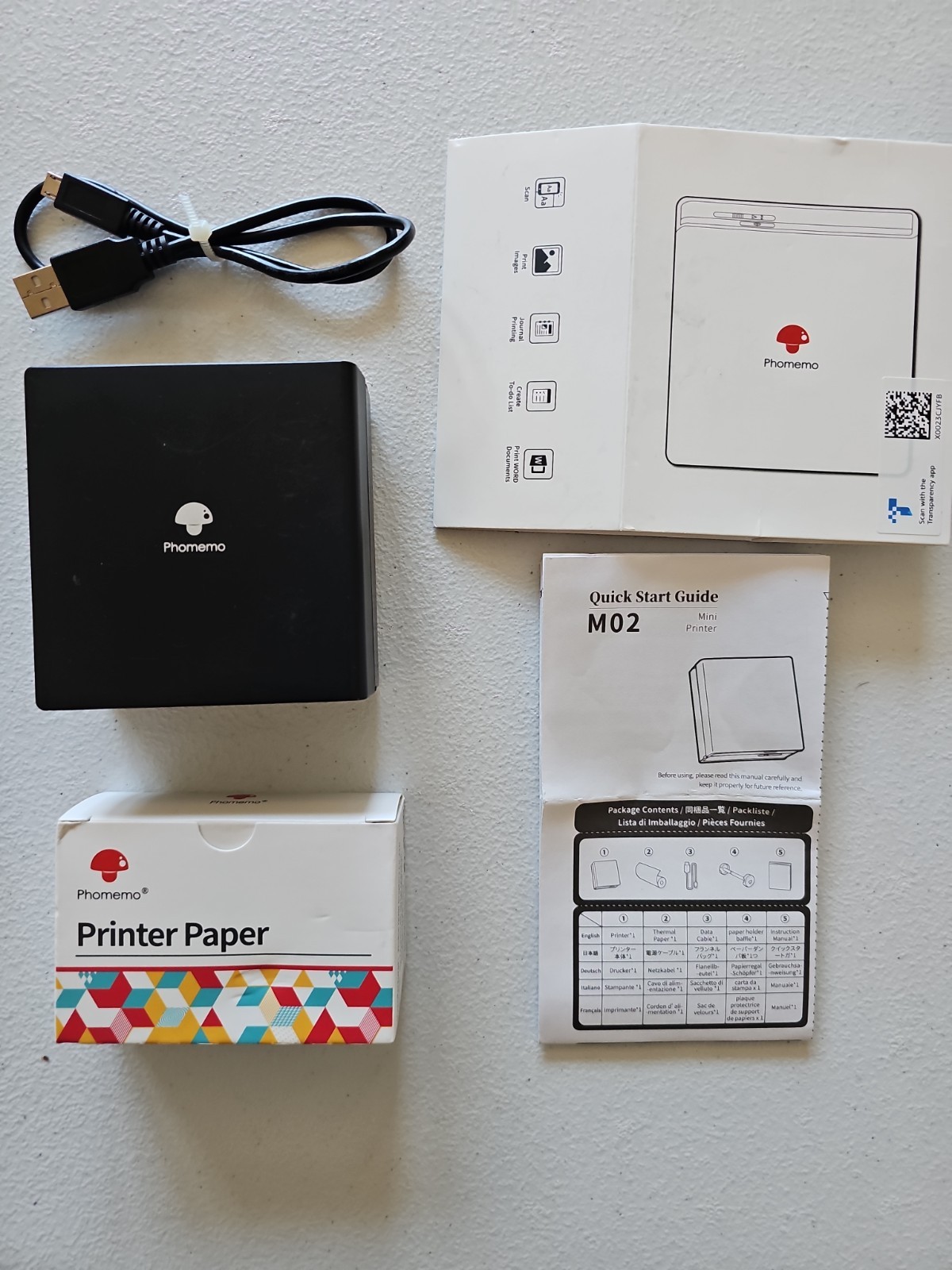 Phomemo M02 Mini Bluetooth Pocket Thermal Printer w/printer Paper + Manual