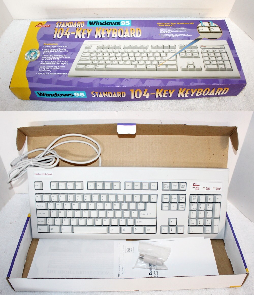 Vintage PC Concepts 61590 Windows 95 Computer Keyboard ~ 104 Key ~ New Open Box