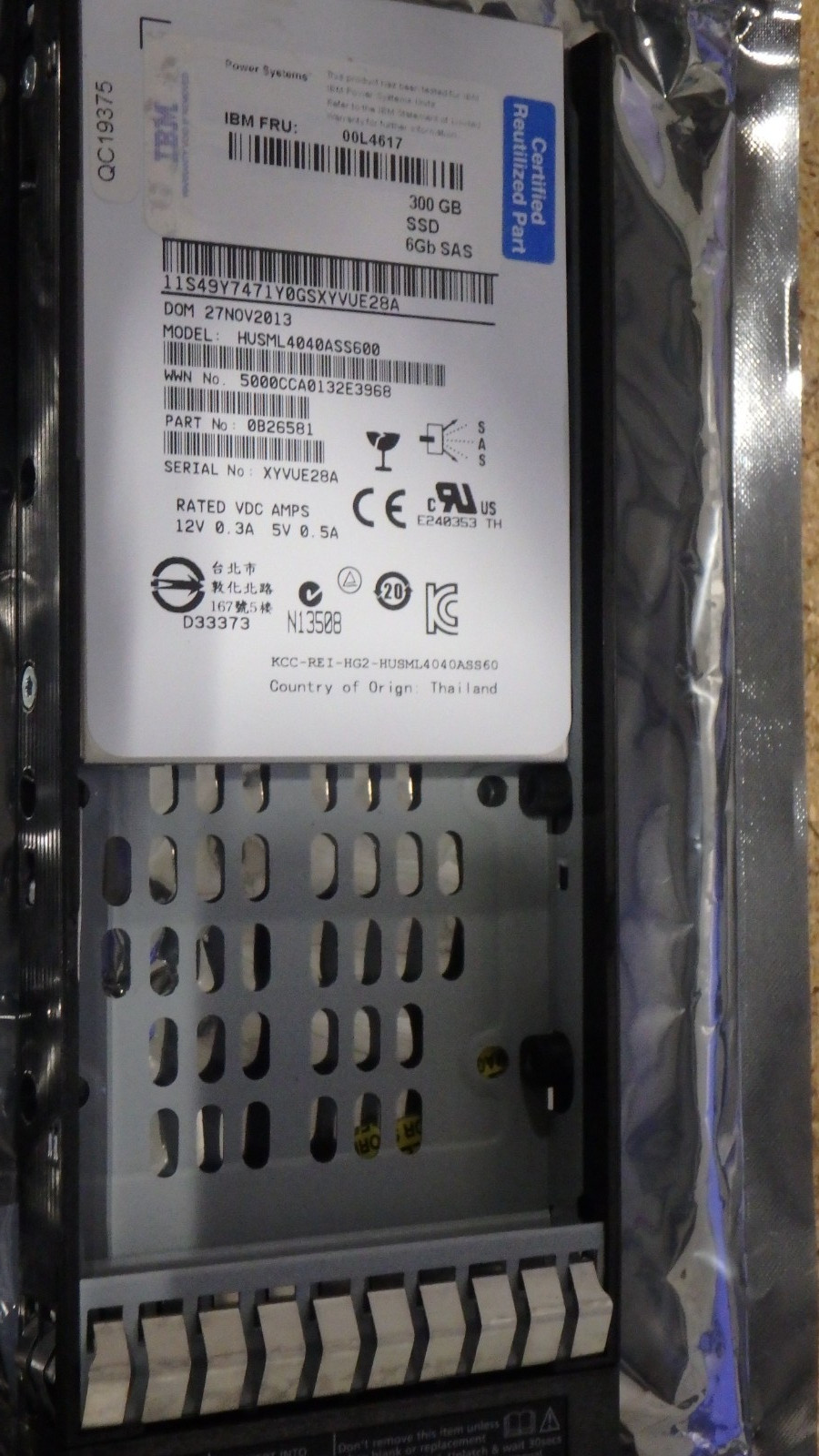 IBM 00L4617 SAS/2.5 300GB V7000 SSD Solid State Disk Drives HUSML4040ASS600