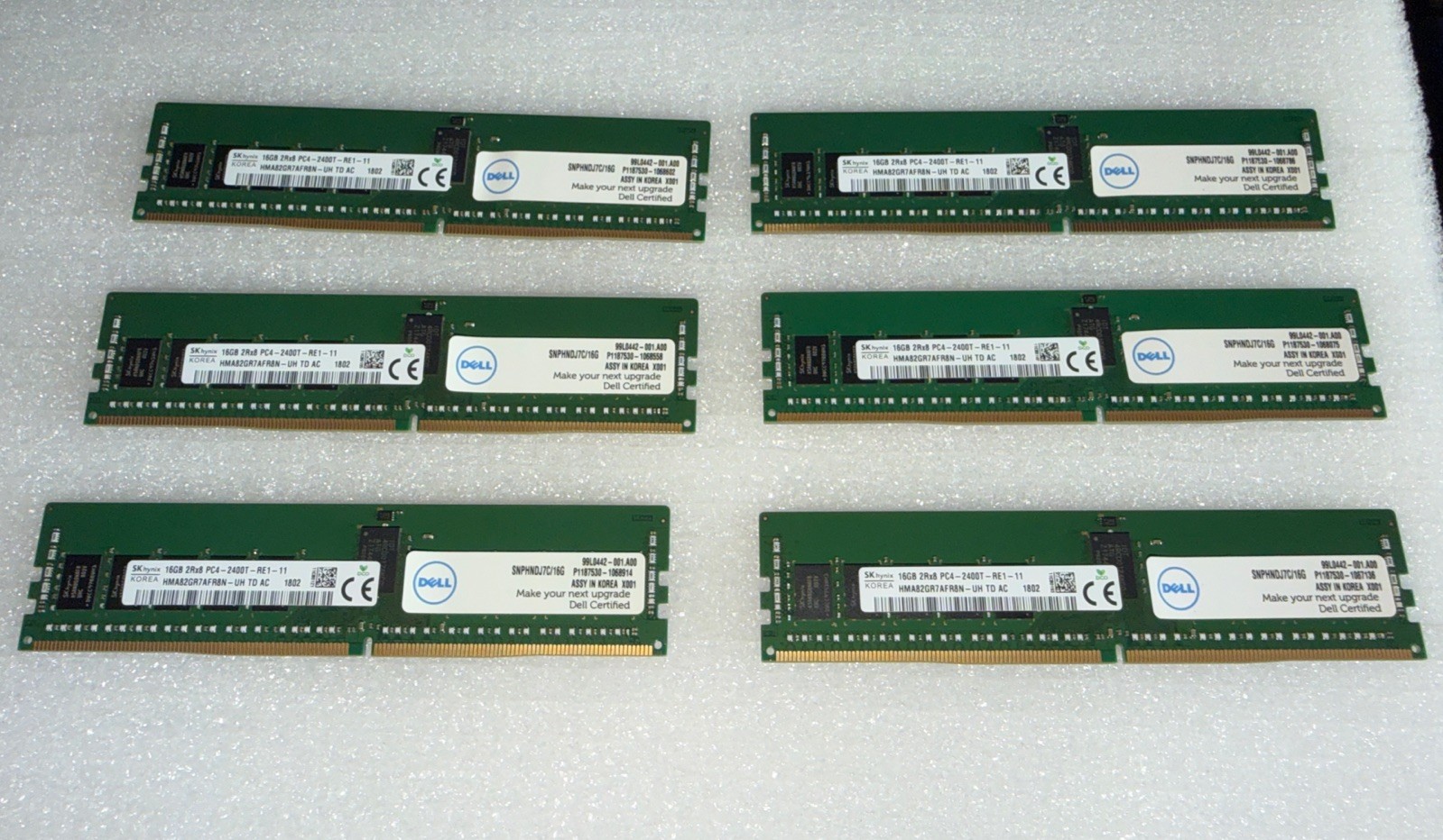 Lot of 6 SK Hynix 16GB 2Rx8 PC4-2400T-RE1-11 HMA82GR7AFR8N -UH TD AC SERVER RAM