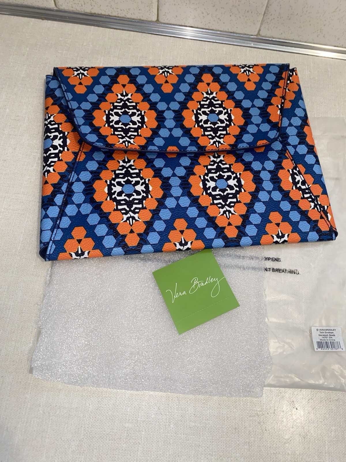 Vera Bradley Marrakesh Beads Tech Envelope 10x8 New Orange Blue NWT