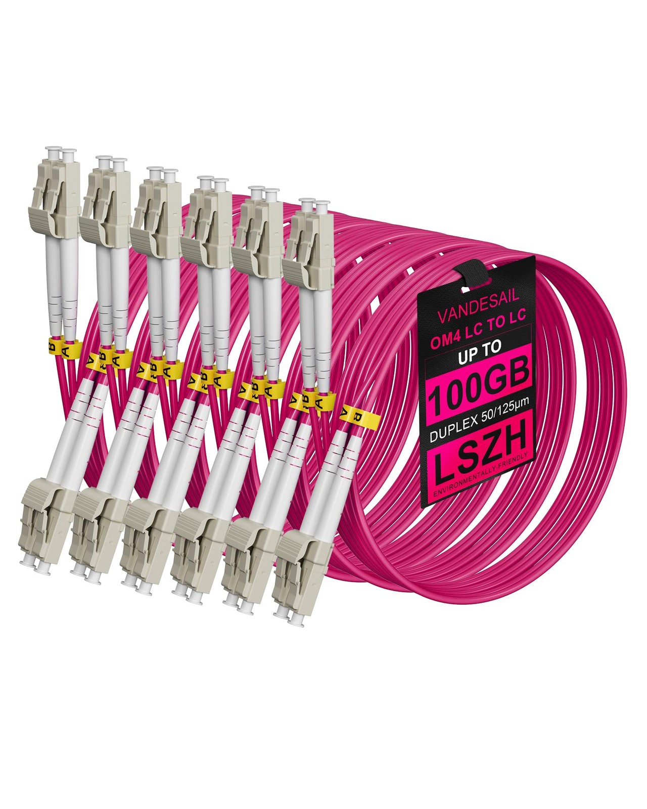 6 Pack OM4 Fiber LC to LC 3M/10FT, Multimode Fiber Patch Cable 1/10/40/100Gbs...