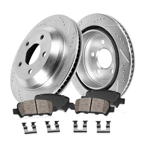 Rear Drilled Slotted Brake Disc Rotors and Ceramic Brake Pads + Hardware