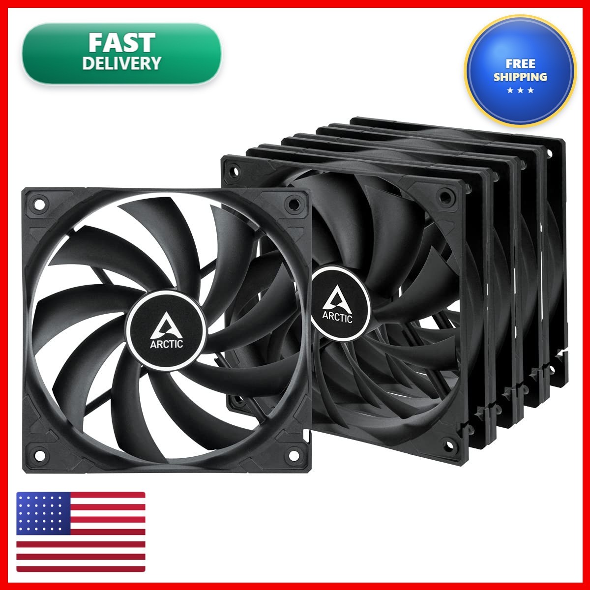 ARCTIC F12 (5 Pack) 120mm PC Case Fan 1350 RPM - Black