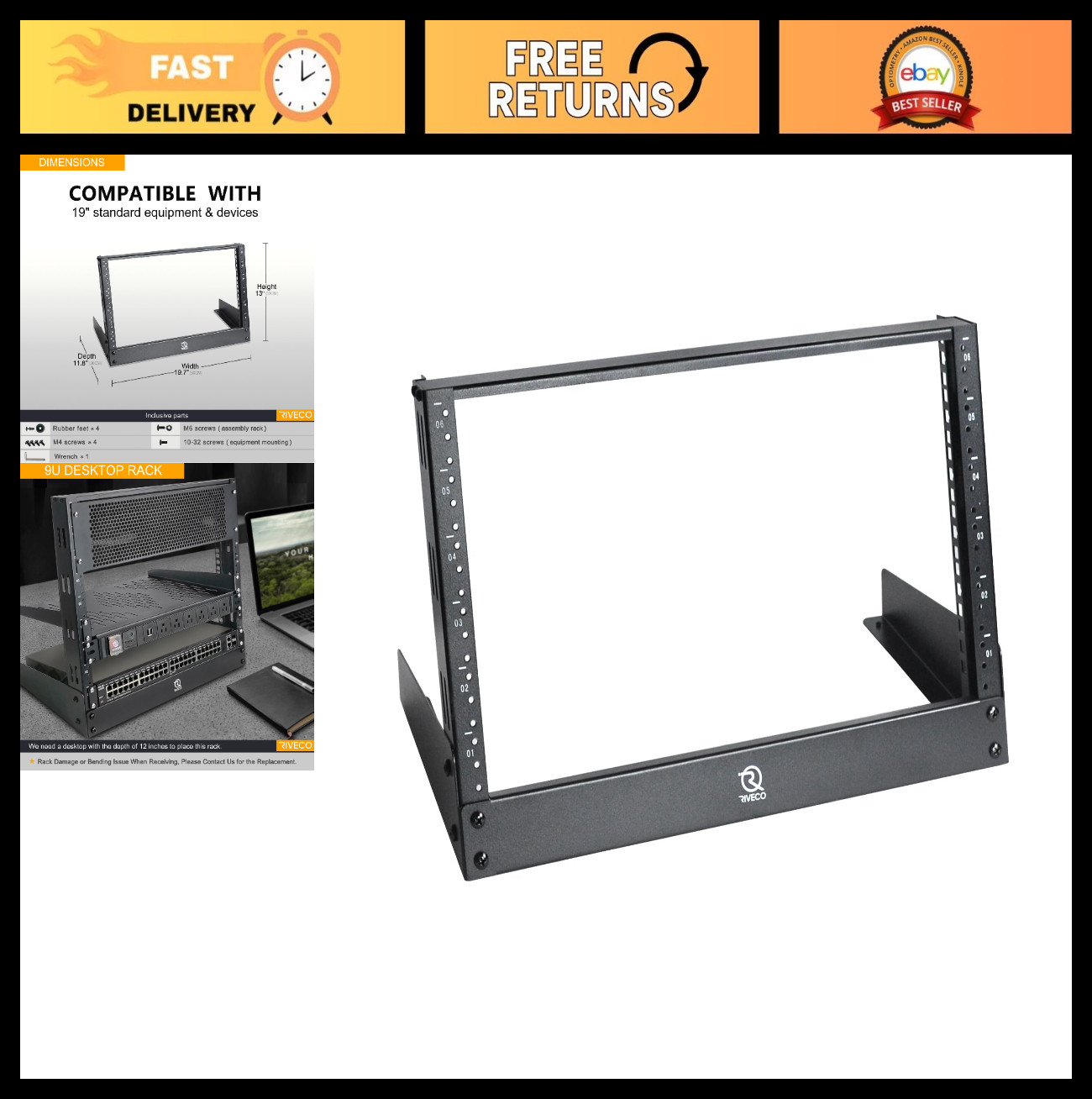 6U Desktop Rack for Audio & Network Devices, 19" 2 Post Table Top Mount, Free St