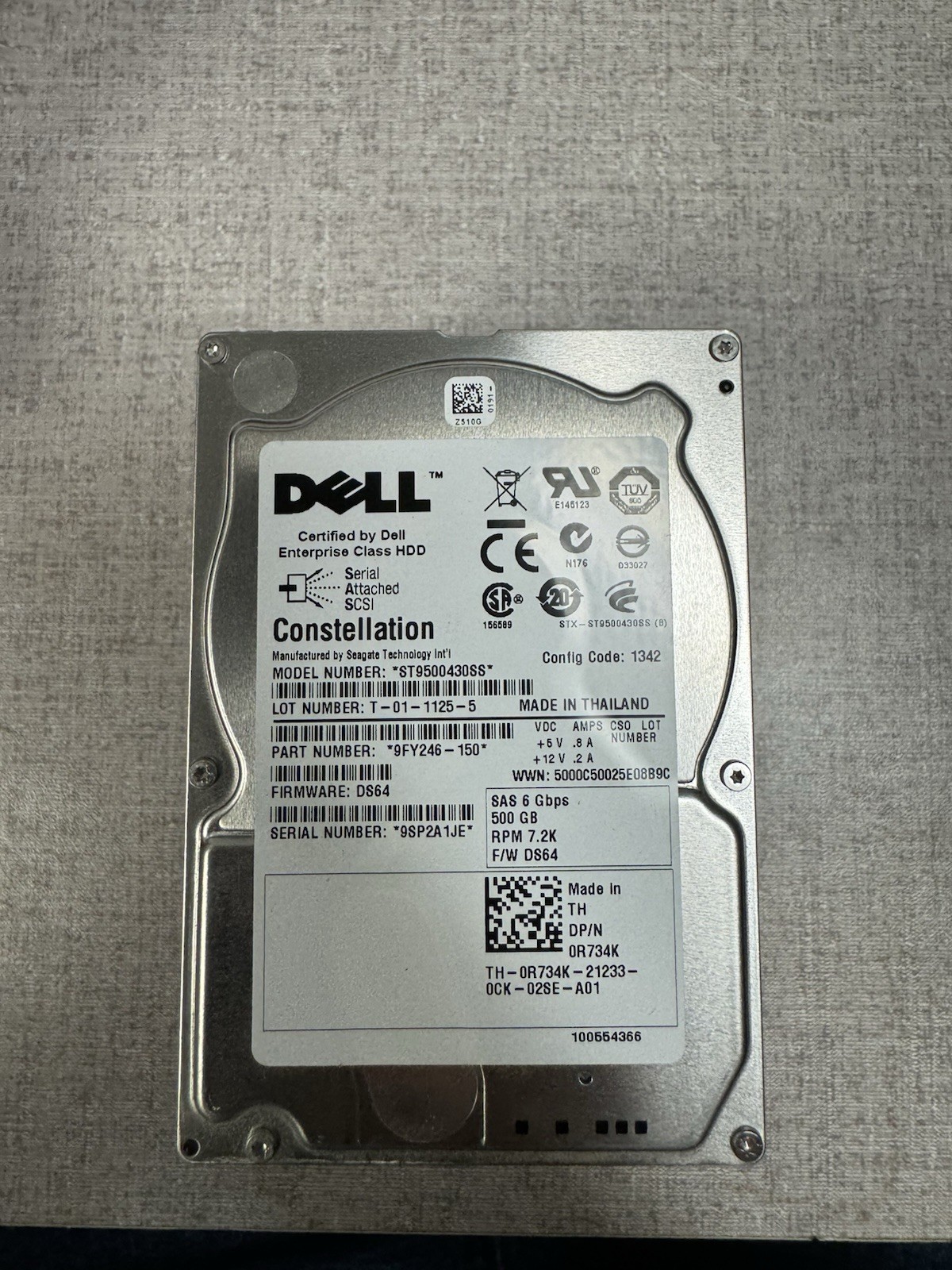 Dell 9FY246-150 500GB SAS 7200 2.5" drive 4z