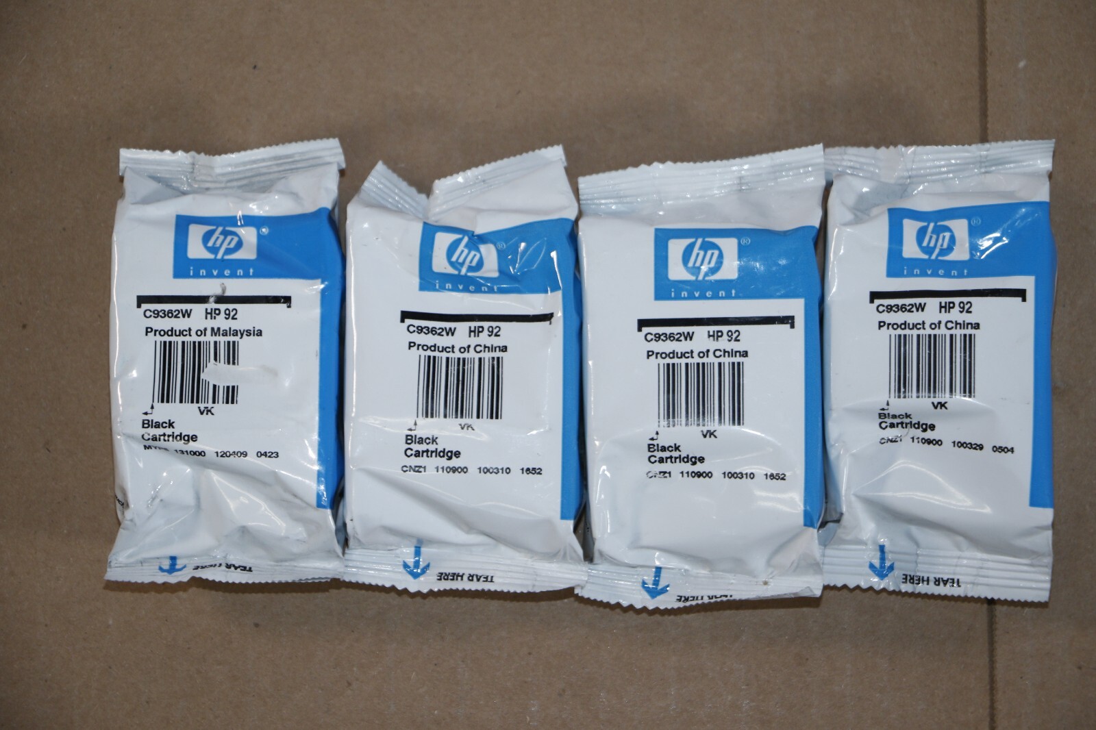 Lot Of 4 No Box Sealed OEM HP Deskjet 5420v, 5440, 5440v Black Inks HP 92 C9362W