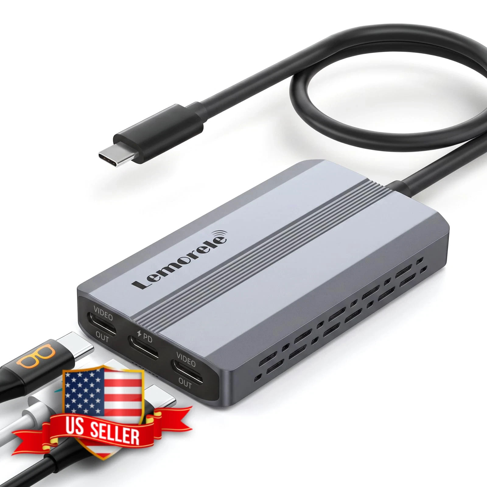 Lemorele USB-C Video Splitter Dual USB-C Output 4K 60Hz 100W PD