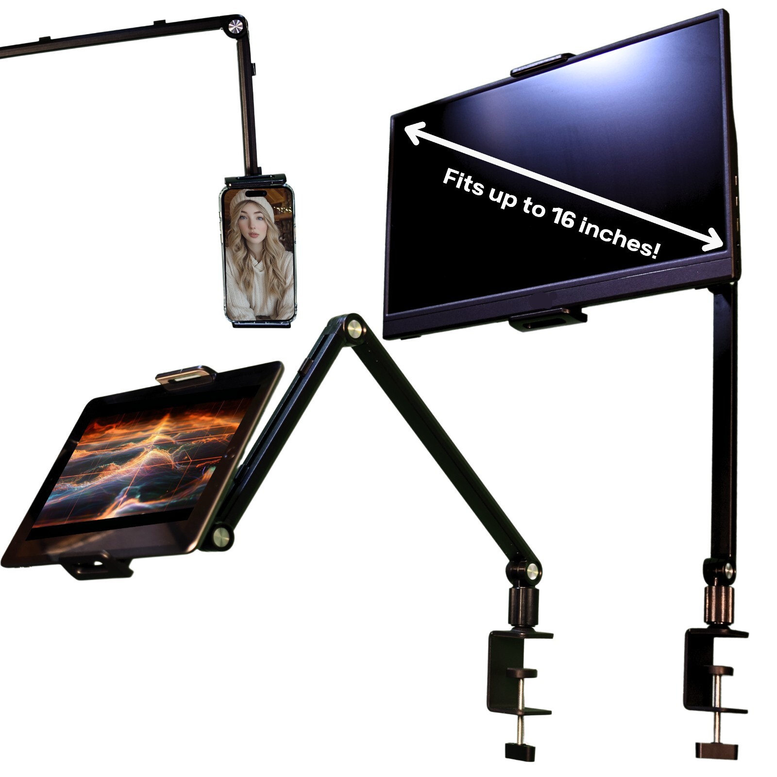 FORTIHOLD Aluminum Phone, Tablet, & Portable Monitor Stand mount. Adjustable