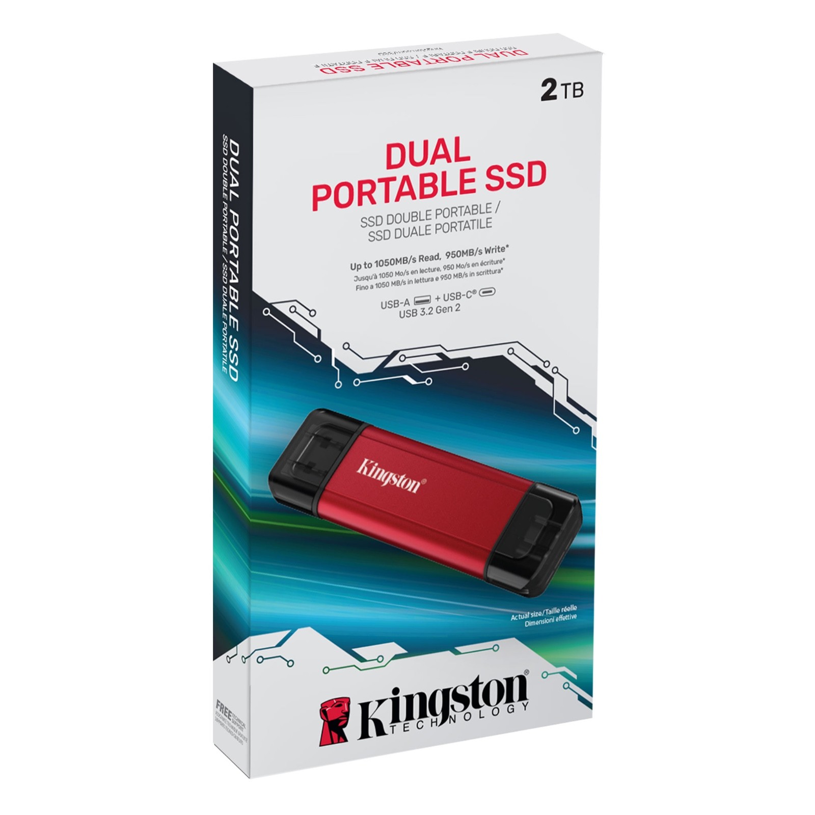Kingston Dual USB-A/C Portable 2TB, 1050MB/s USB 3.2 SPSD External SSD SPSD/2T00