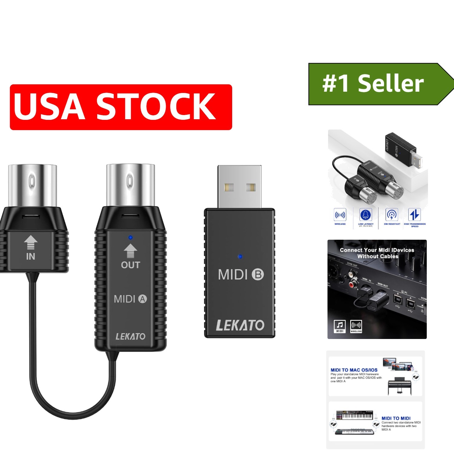 Wireless Bluetooth MIDI Adapter with Ultra-Low Latency for Synthesizers & PCs