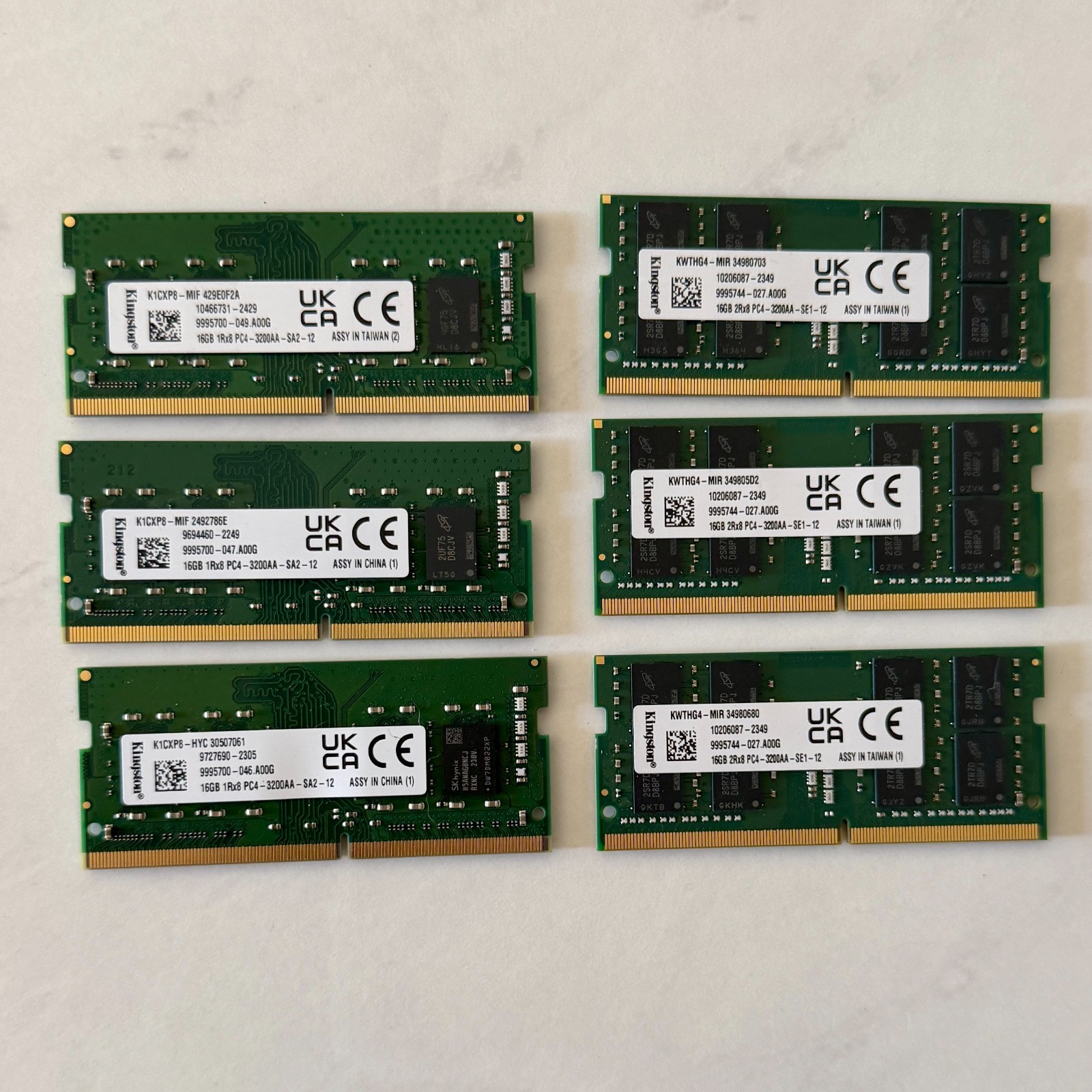 Kingston 16GB 1RX8 2RX8 PC4-25600 DDR4-3200 SODIMM Laptop Memory (Bundle of 6)