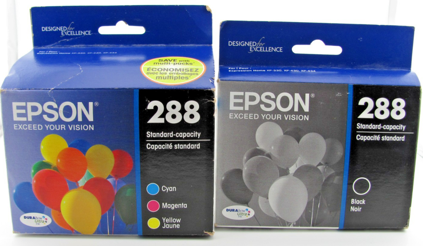 4 Genuine Epson 288 Ink Black + Color XP330 XP430 XP434 Std Yield BB 7/2019
