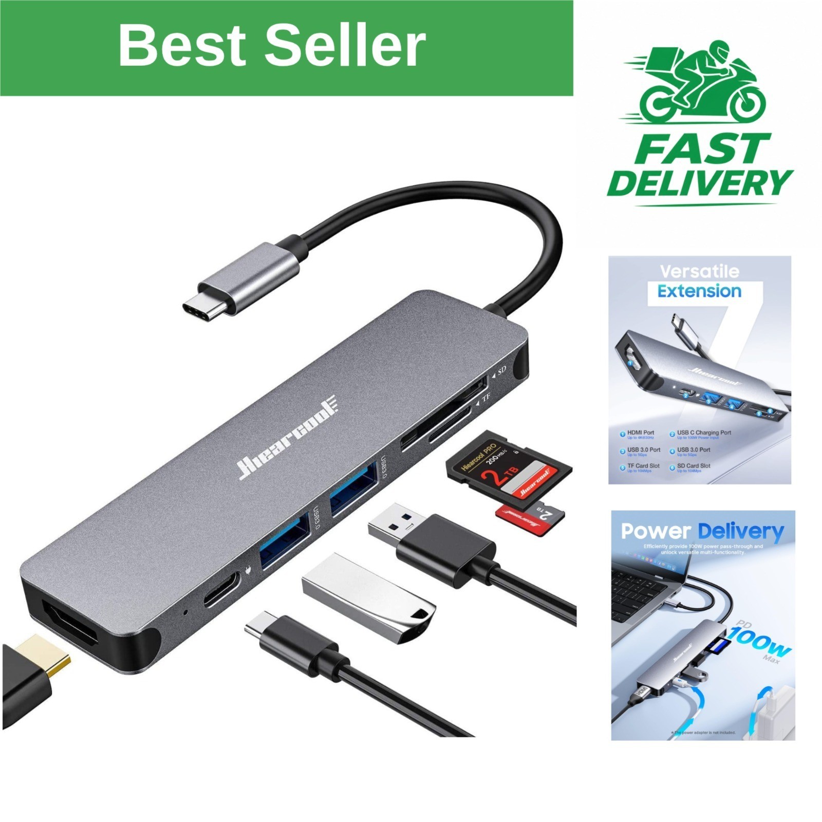 Hiearcool USB C Hub for MacBook - 7-in-1 Adapter with 4K HDMI