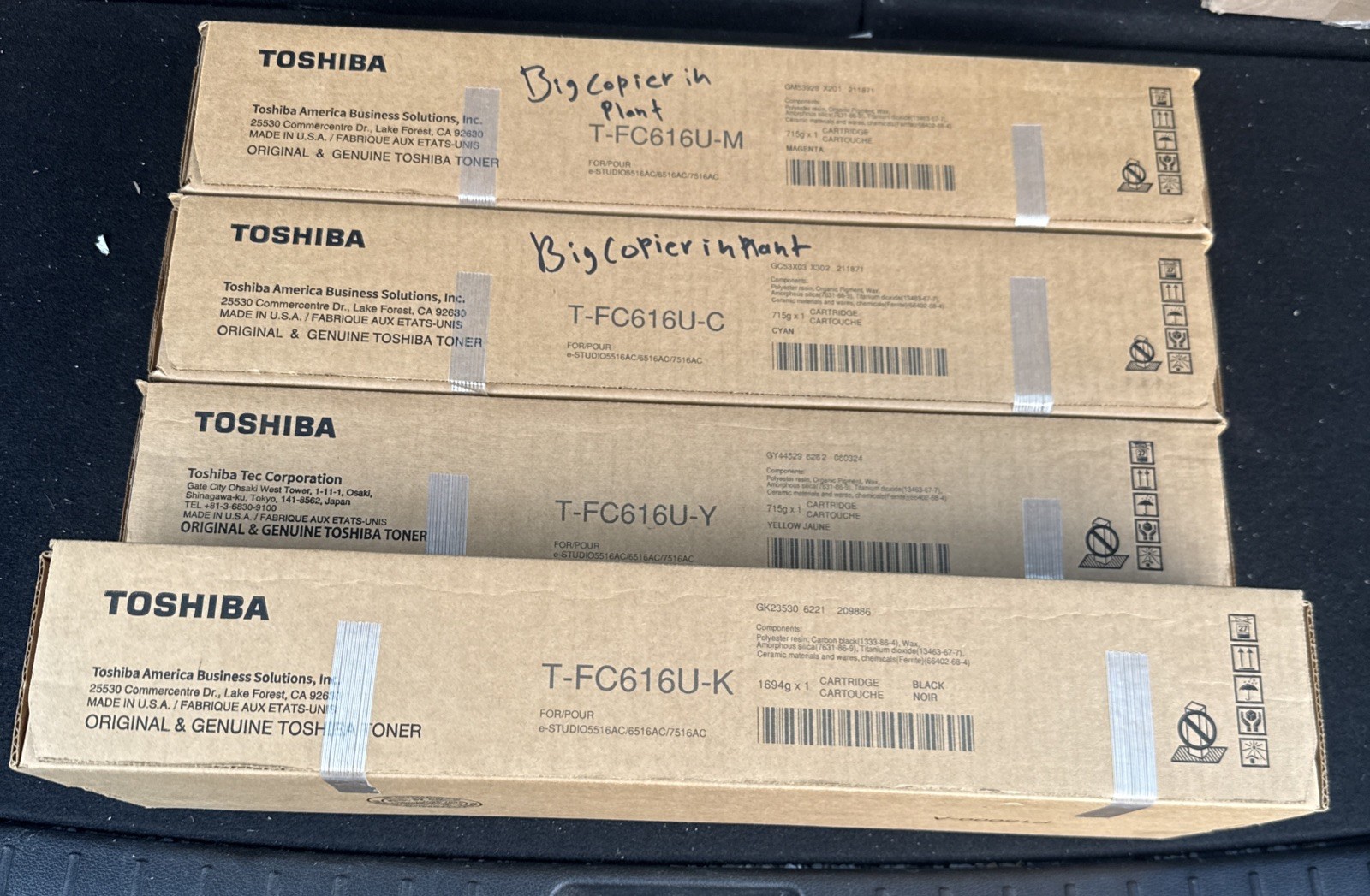 NEW Genuine Toshiba e-STUDIO 5516AC,6516AC,7516AC T-FC616U CMYK Toner Cartridges