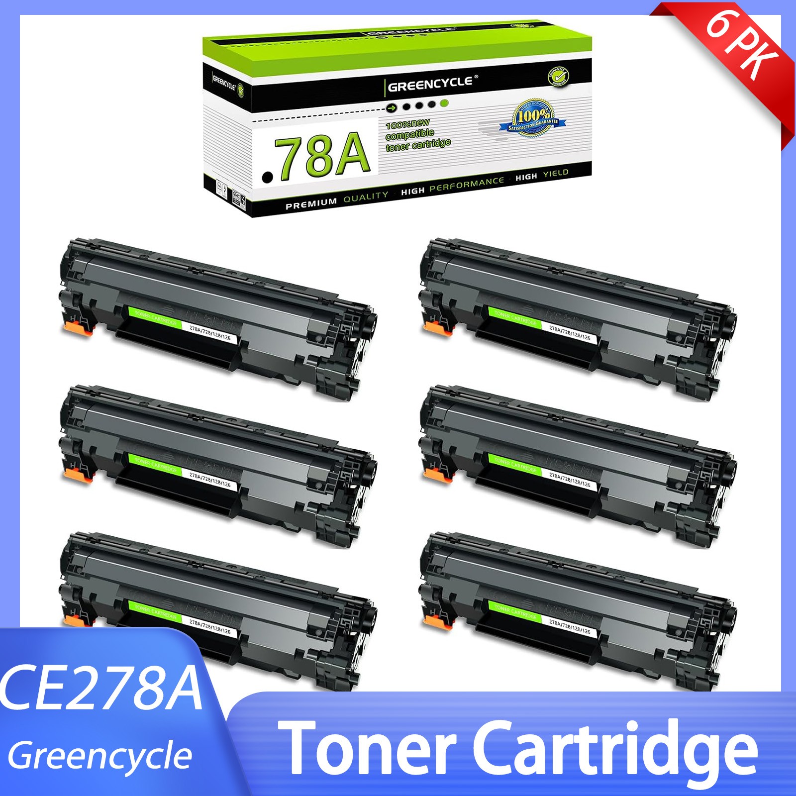 6 Pack CE278A 78A Compatible Toner Cartridge for HP P1566 P1606 P1606dn M1536dnf