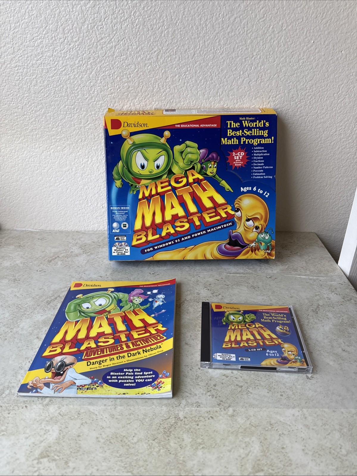 Mega Math Blaster 2-CD Set + Activity Book Windows 95 / Mac 1996