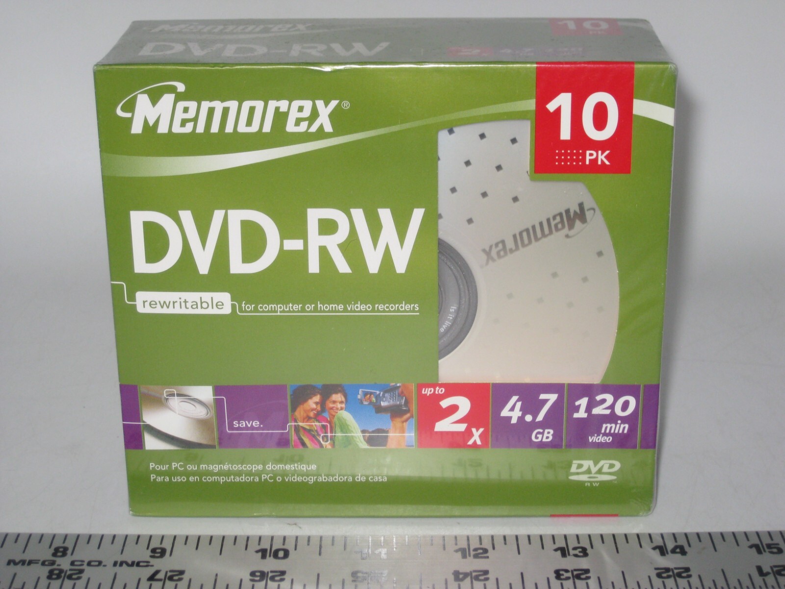 NISP Memorex DVD-RW 10 pk,Slim Cases, 2x, 4.7GB, 120 min Rewritable Media SEALED
