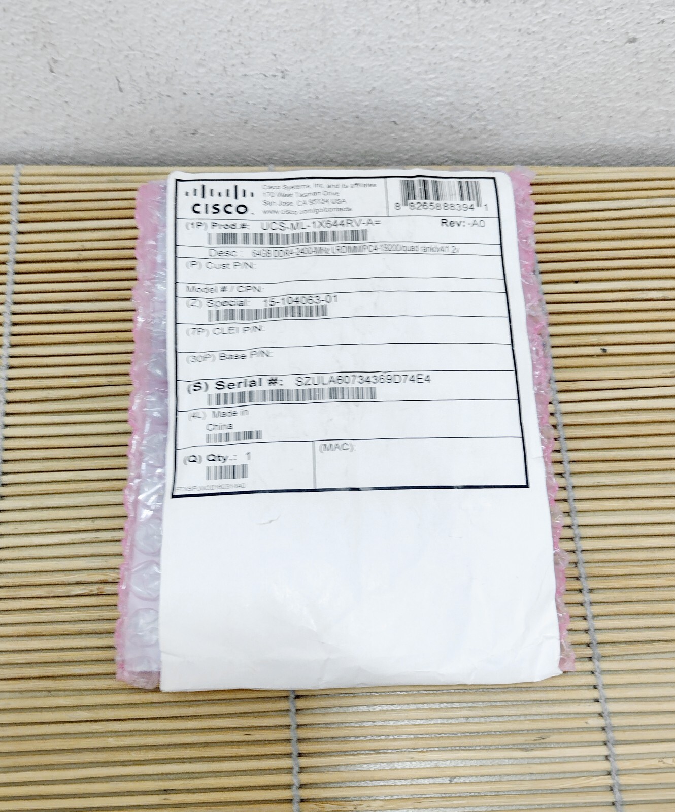 New Cisco UCS-ML-1X644RV-A 64GB DDR4-2400MHz LRDIMM PC4-19200 quad x4 1.2v New