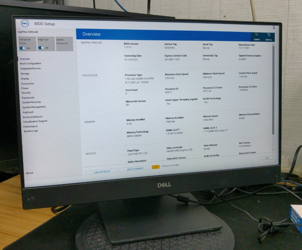 Dell Optiplex 5490 All-in-One 8GB DDR4 Intel i5-11500T - NO SSD/OS
