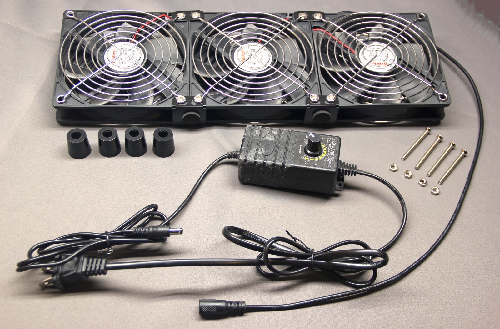 Wathai Dual Ball 3 x 120mm Computer Fan with AC Plug DC 12V Server 3x120mm, Used