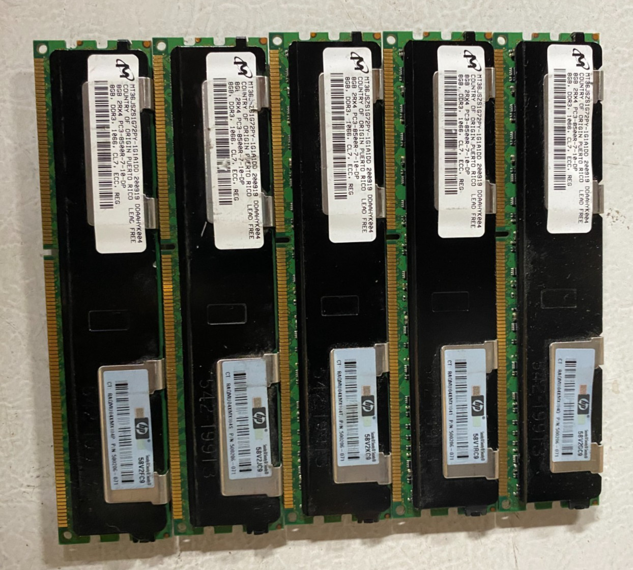 40GB (5x8GB) Micron MT36JSZS1G72PY-1G1A1DD 8GB PC3-8500R Server Memory RAM