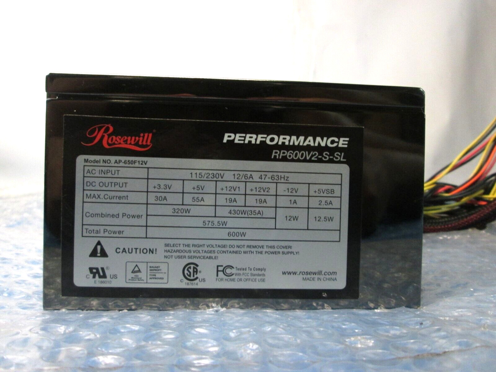 Rosewill 600W Power Supply RP600V2-S-SL Black Power Supply.