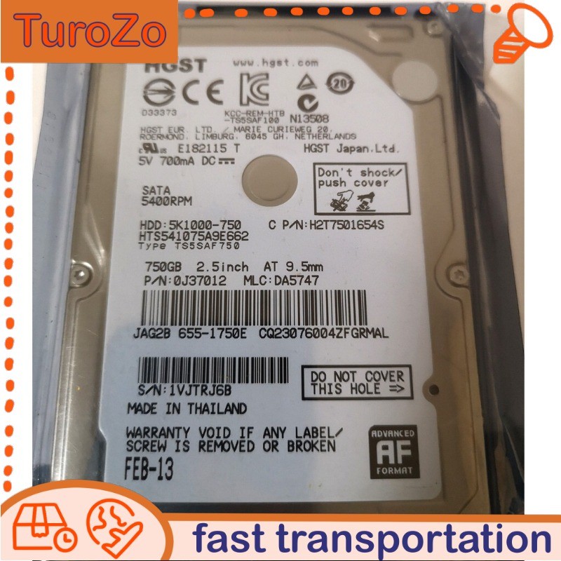 HTS541075A9E662 Hitachi 750GB 5400RPM 8MB SATA 2.5" Laptop Hard Disk Drive New